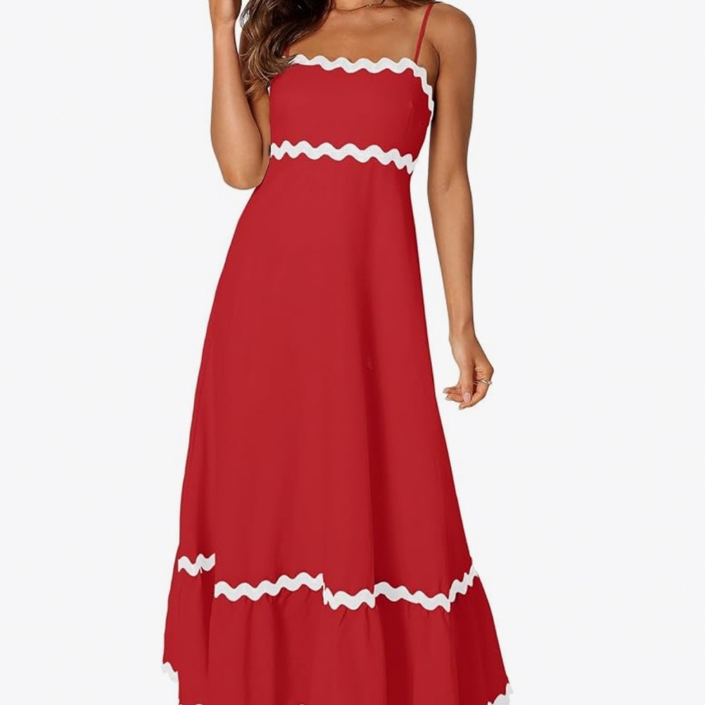 Chic Red Maxi Dress with White Trim